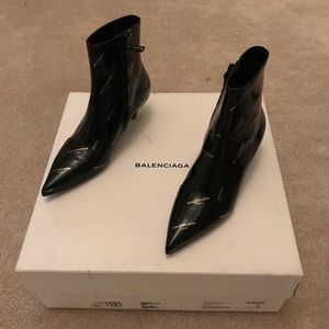 Balenciaga Logo Patent Leather Ankle Booties